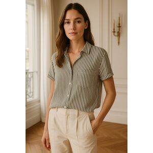 Market & Spruce Striped Button Down Top M Modal Fabric Minimalist Coastal Chic